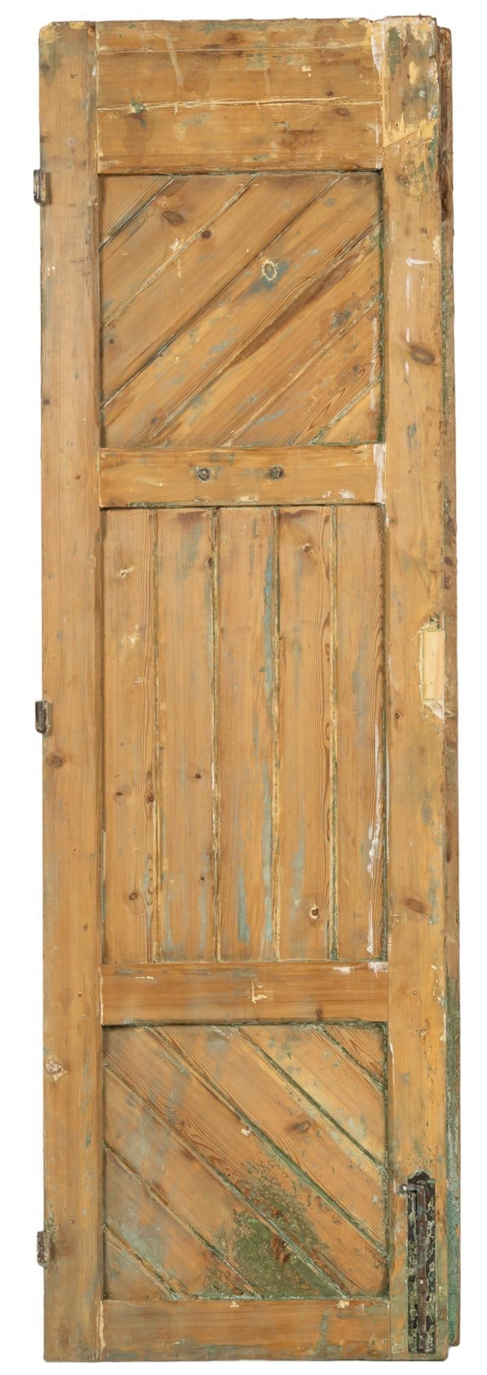 Architectural Door: Rustic architectural door with metal hardware, sliding gate latch lock, and paint remnants height 99 in. x width 30.5 in. x depth 6 in. We happily provide seamless shipping services on everything we s