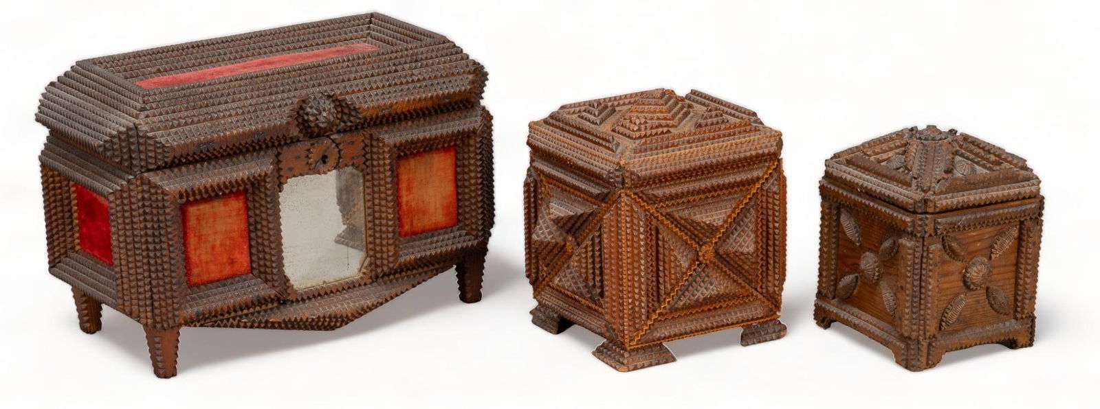 Group of (3) Carved Tramp Art Jewelry Boxes (1 of 7)