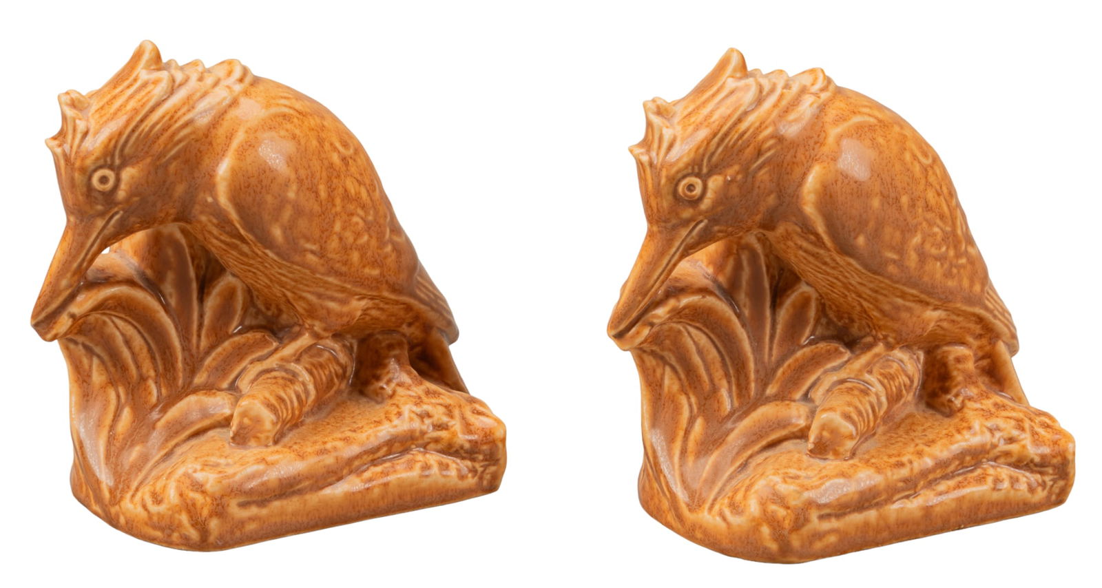 Pair of (2) Rookwood Kingfisher Mustard Glaze Bookends (1 of 5)