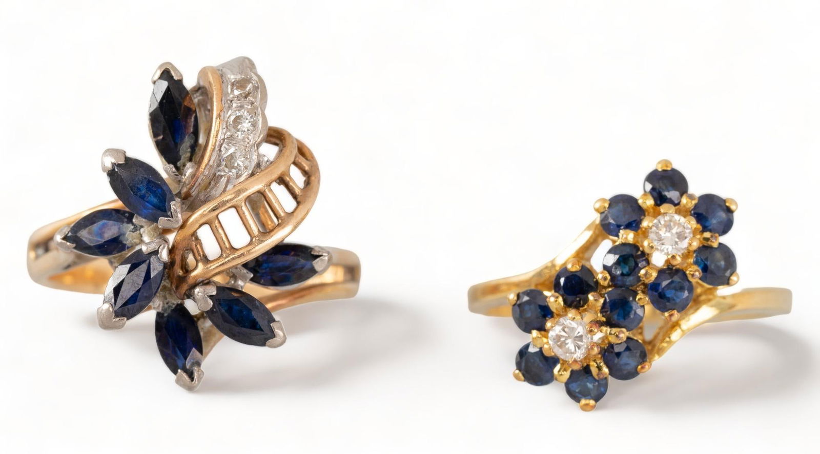 (2) 14K Gold Diamond and Sapphire Rings (1 of 6)