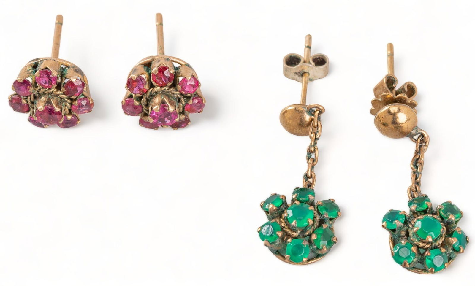 (2) Ruby and Garnet Halo Gemstone Earrings (1 of 5)