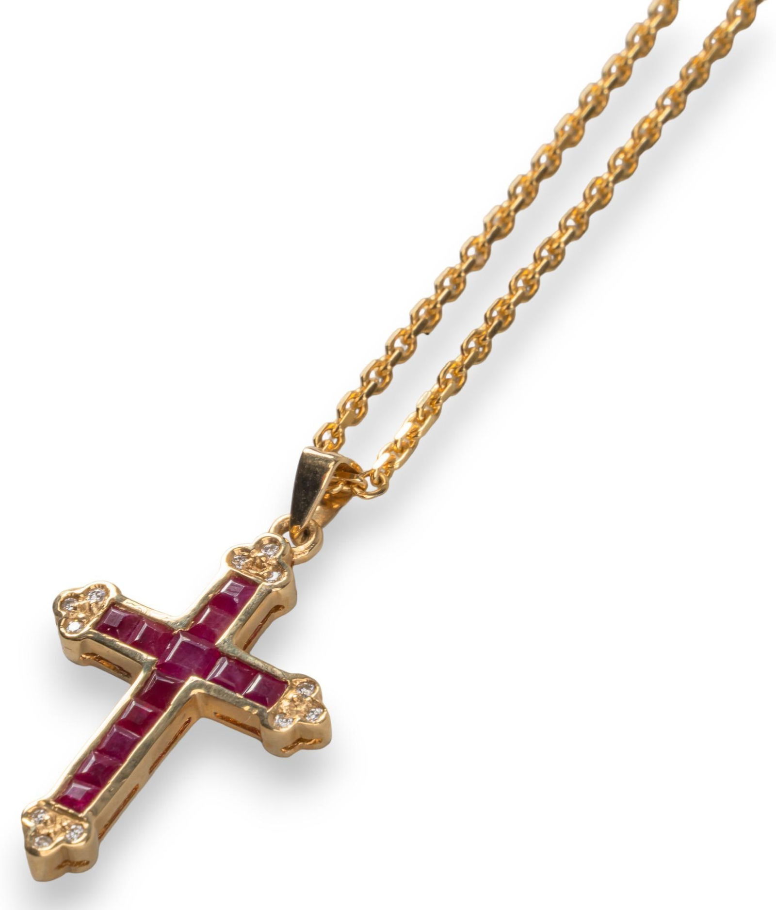 14K Gold Ruby and Diamond Cross Necklace (1 of 8)