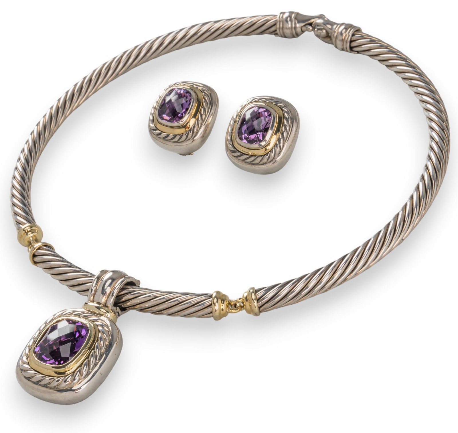 Set of (3) David Yurman Silver and Gold Amethyst Jewelry (1 of 9)