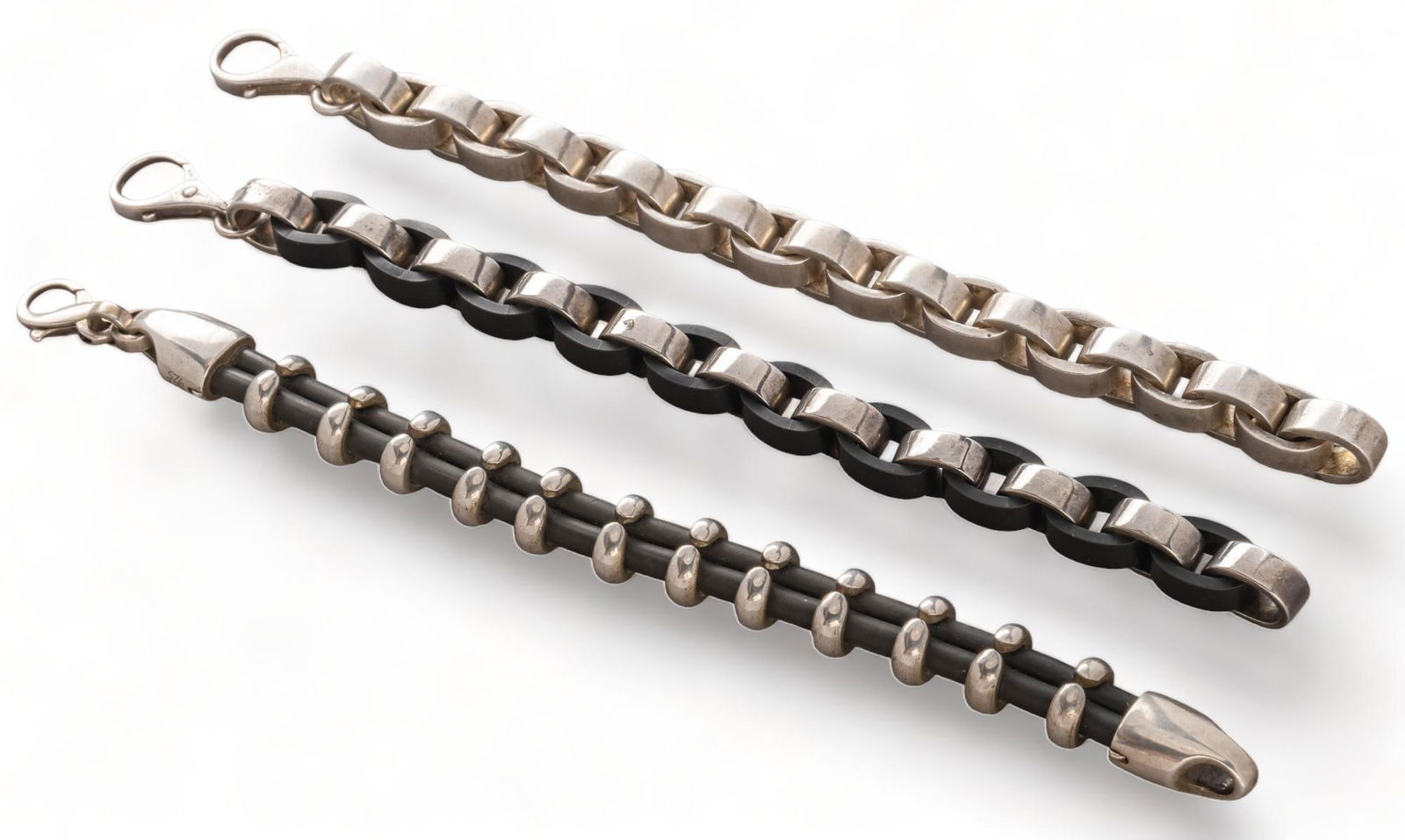 (3) Heston Sterling Silver and Leather Bracelets (1 of 6)