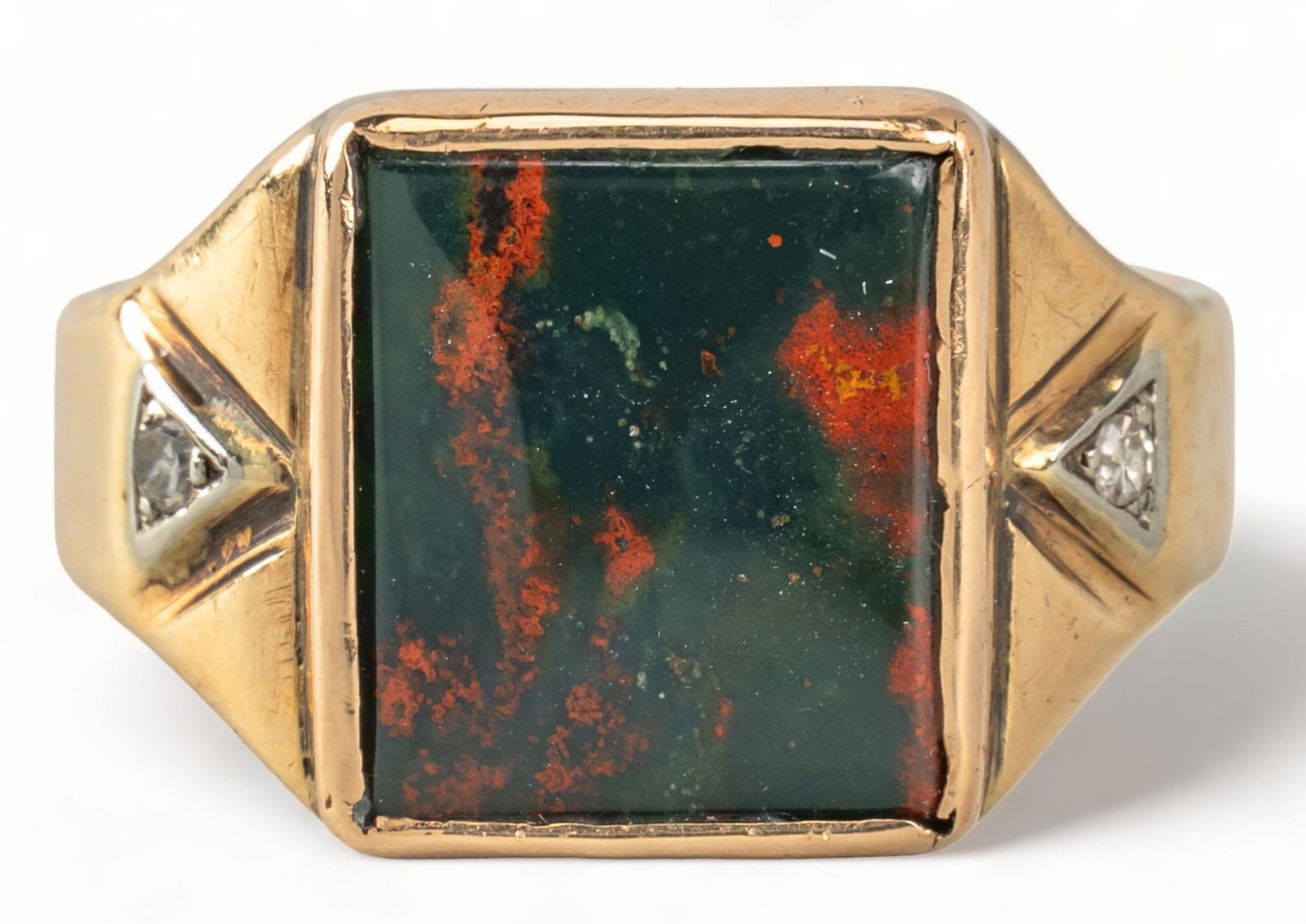 14K Gold Mens Bloodstone Signet Ring (1 of 4)
