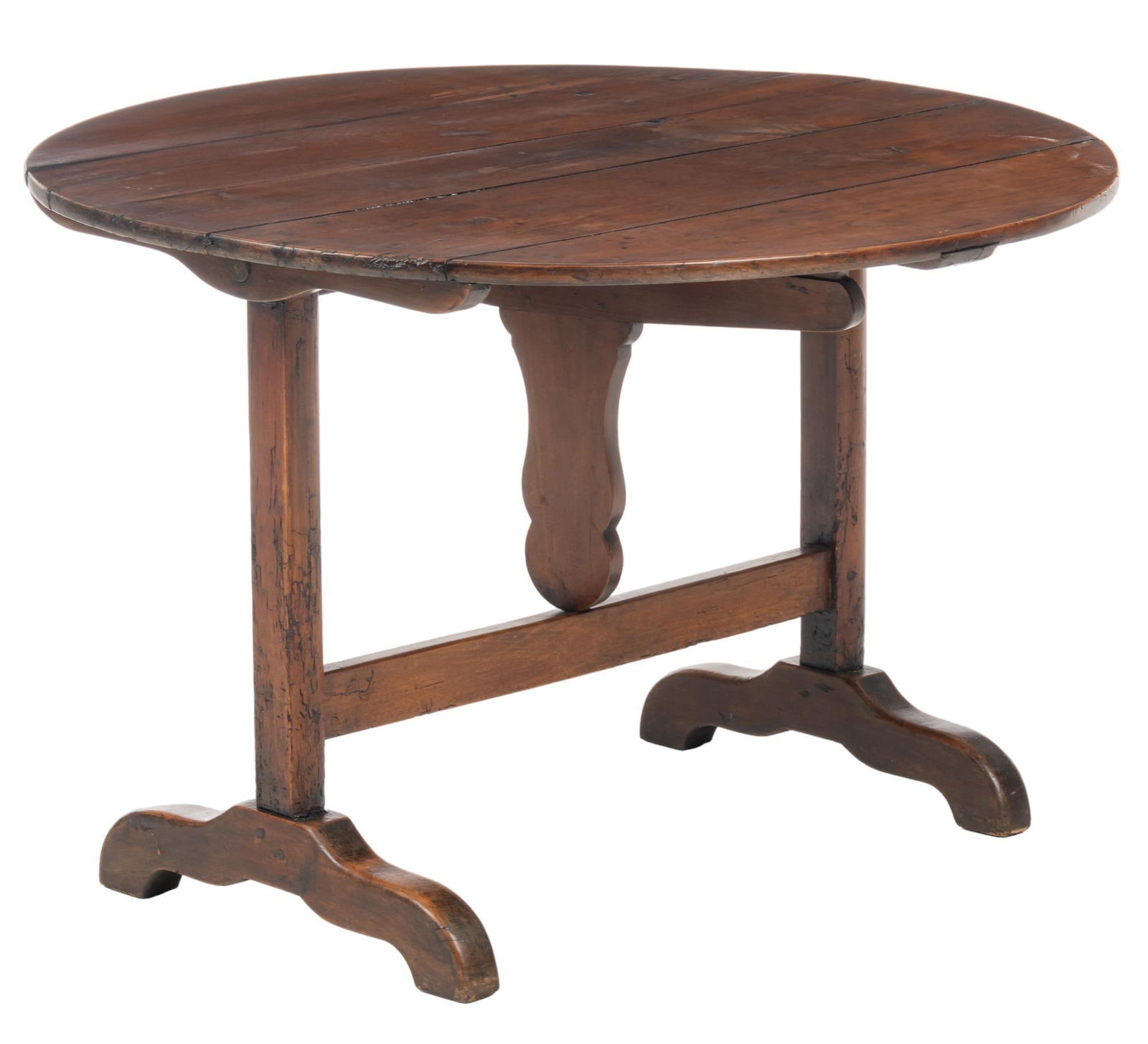 Wine Tasting Table: Wine tasting table, with round tilt-top table, supported on trestle legs height 27 in. x width 40 in. x depth 27 in. We happily provide seamless shipping services on e