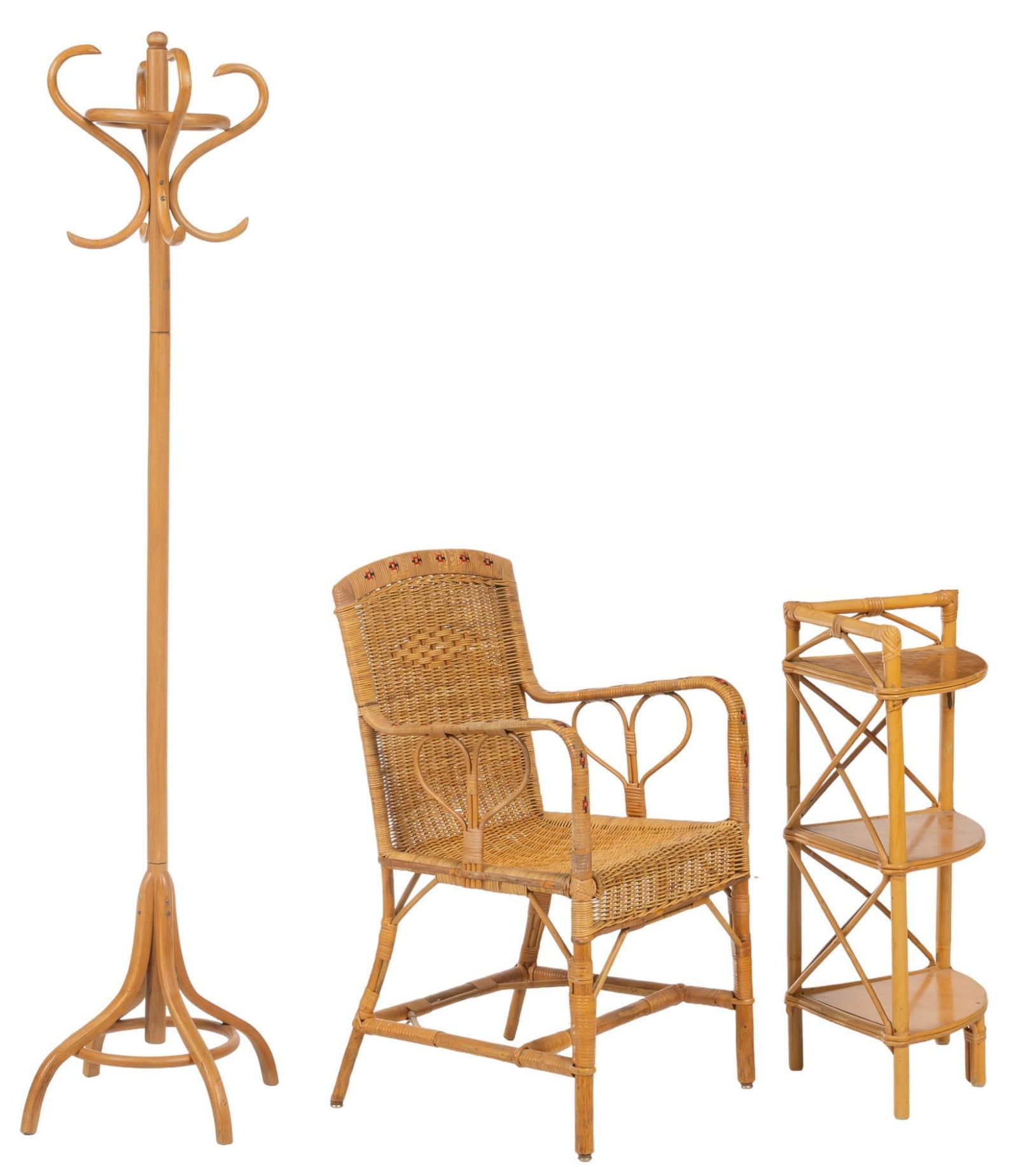 (3) Pieces of Wood and Wicker Furniture (1 of 6)