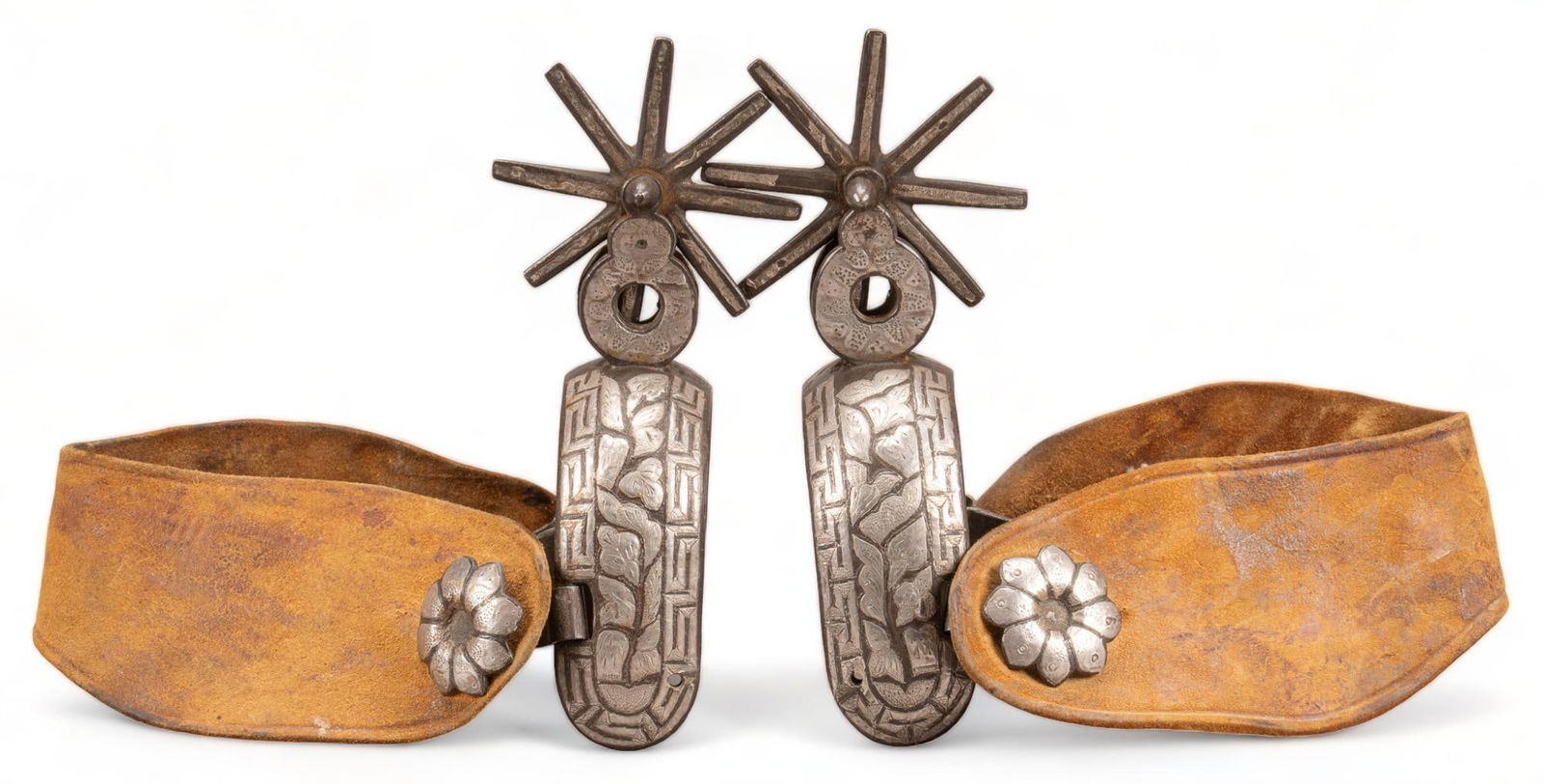 Mexican Chihuahua Silver Inlaid Cowboy Spurs (1 of 8)