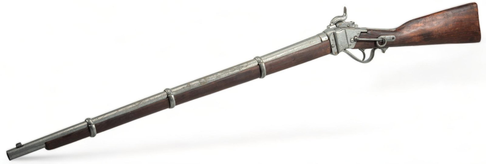 Non-Firing Replica Sharps R.S. Lawrence Falling Block Rifle: Includes: -cast metal Sharps R.S. Lawrence patent falling block replica rifle, non-firing OAL: 46.5 in. Condition: Good; moderate handling marks throughout Provenance: A San Antonio, Texas estate Nati