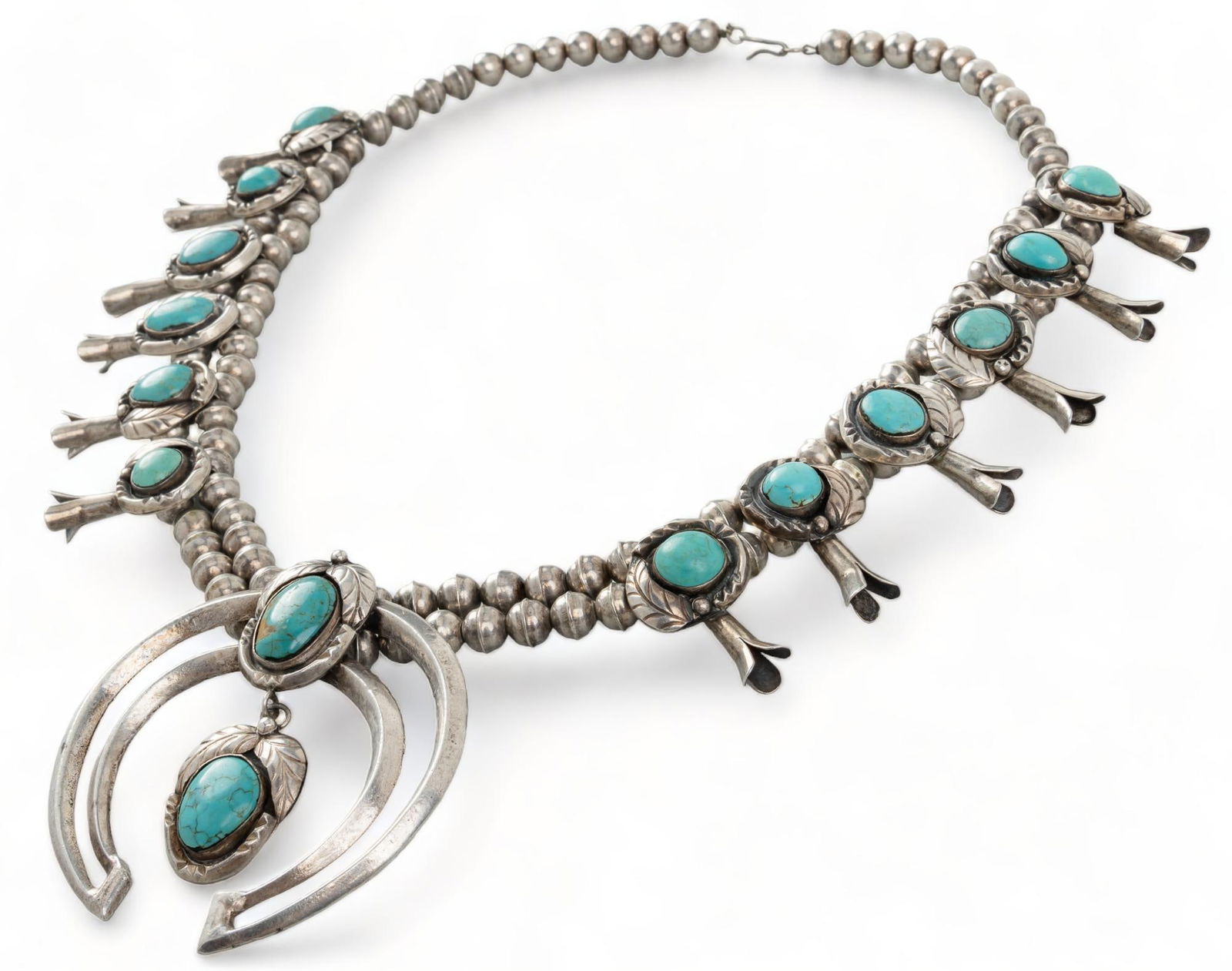 Native American Sterling Silver Turquoise Squash Blossom Necklace (1 of 7)