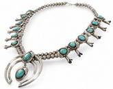 Native American Sterling Silver Turquoise Squash Blossom Necklace