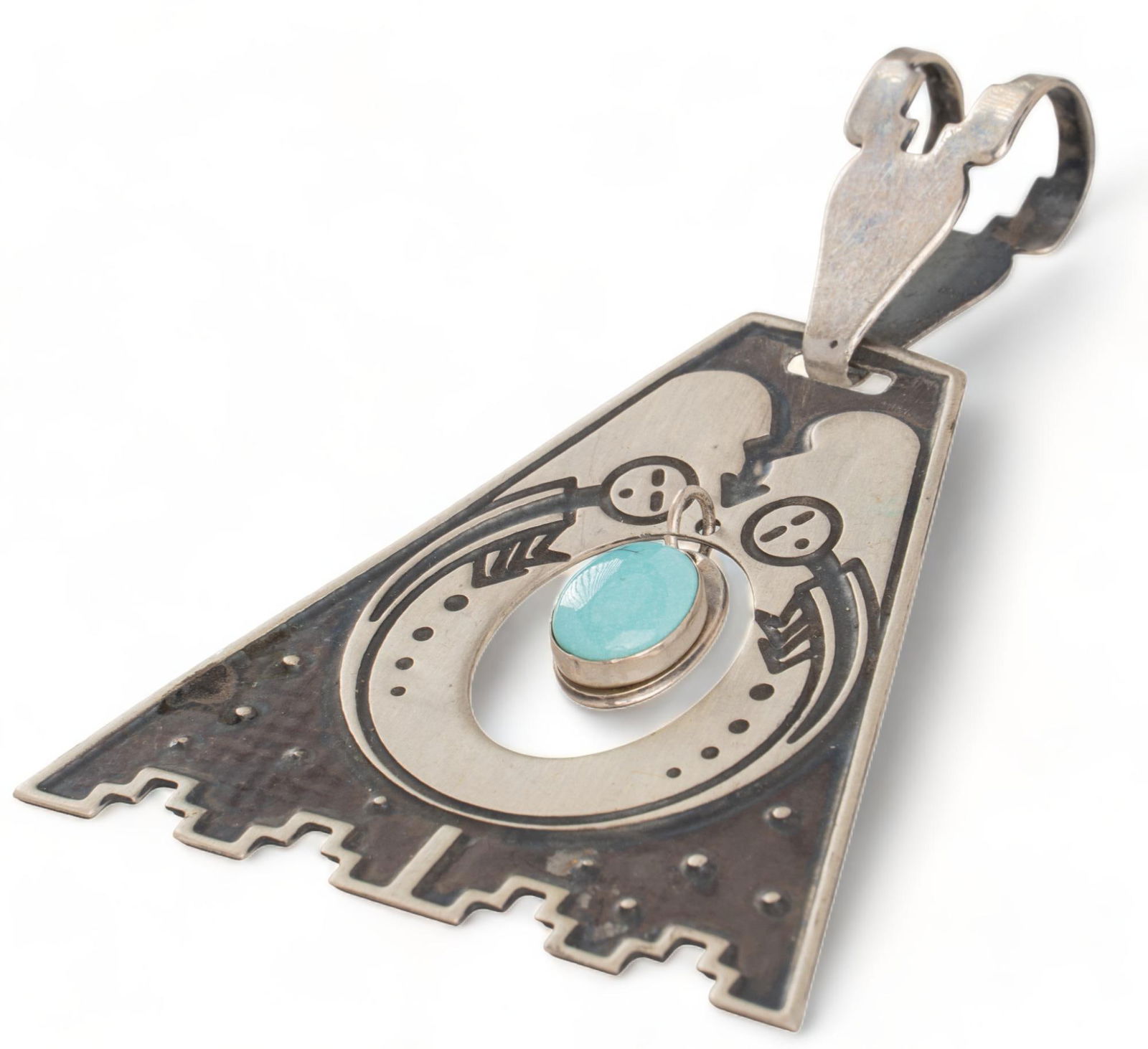 Sterling Silver Triangular Turquoise Native American Figure Pendant (1 of 4)