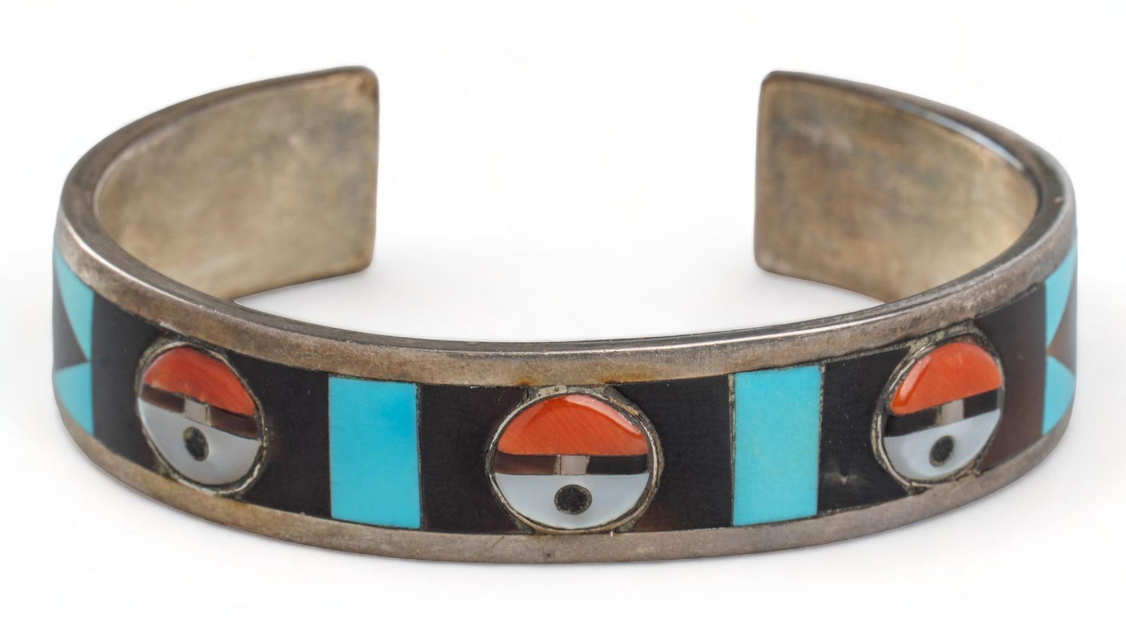 Zuni Sterling Silver Stone Inlay Bangle (1 of 4)