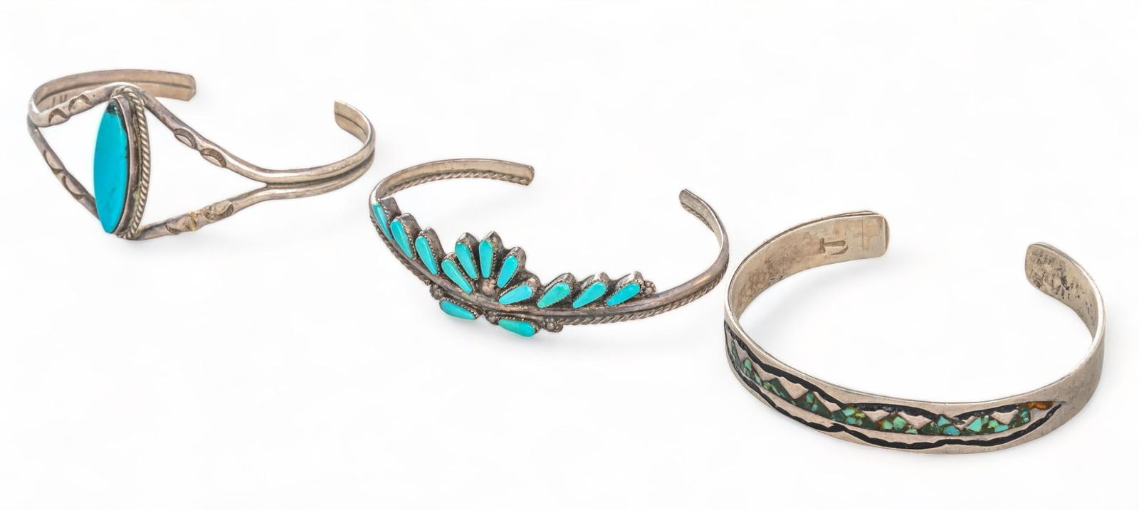 (3) Navajo Sterling Silver and Turquoise Cuffs (1 of 5)