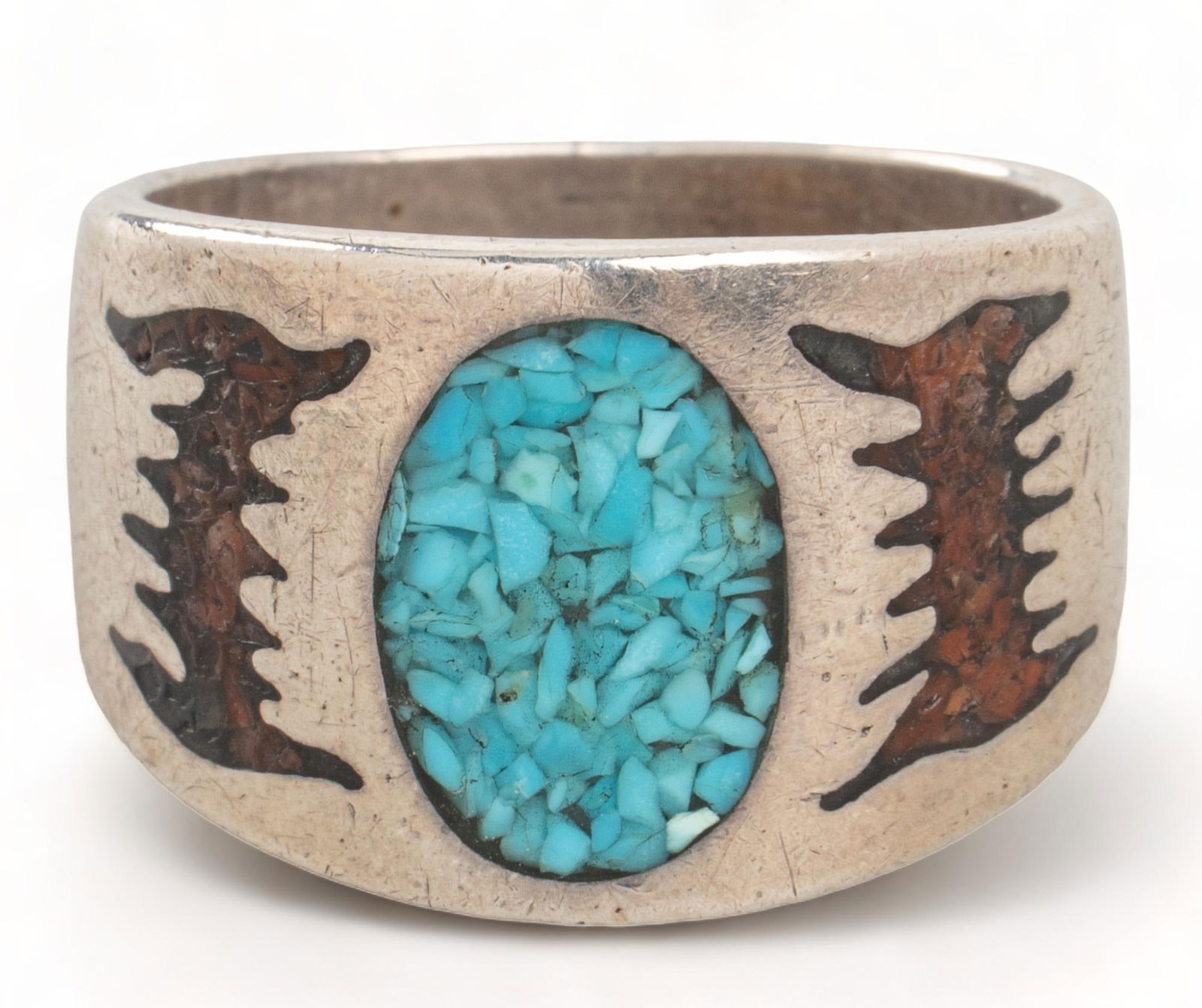 Handmade Turquoise Chip Inlay Sterling Silver Ring (1 of 4)
