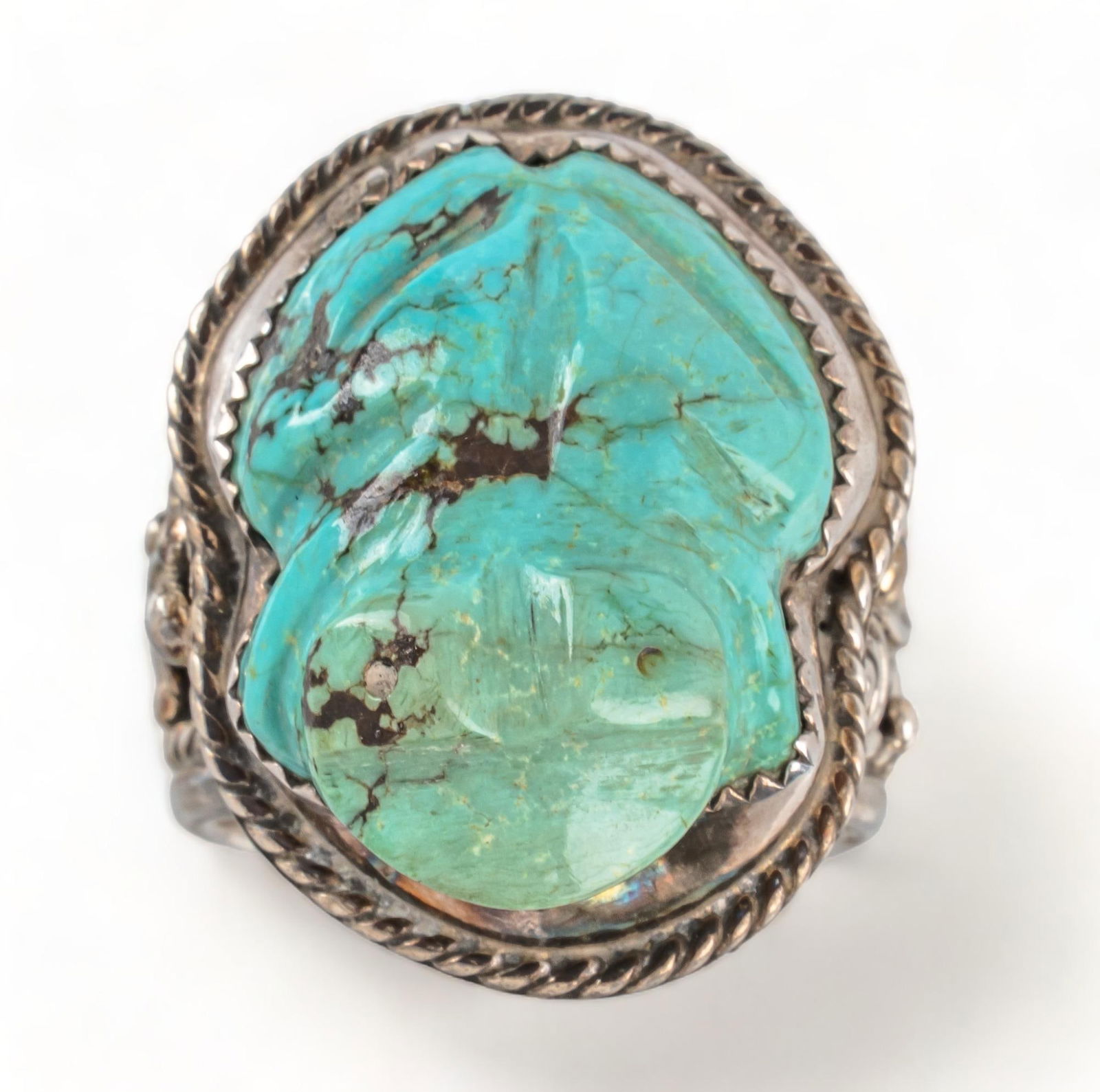 Navajo Sterling Silver Carved Turquoise Frog Fetish Ring (1 of 6)