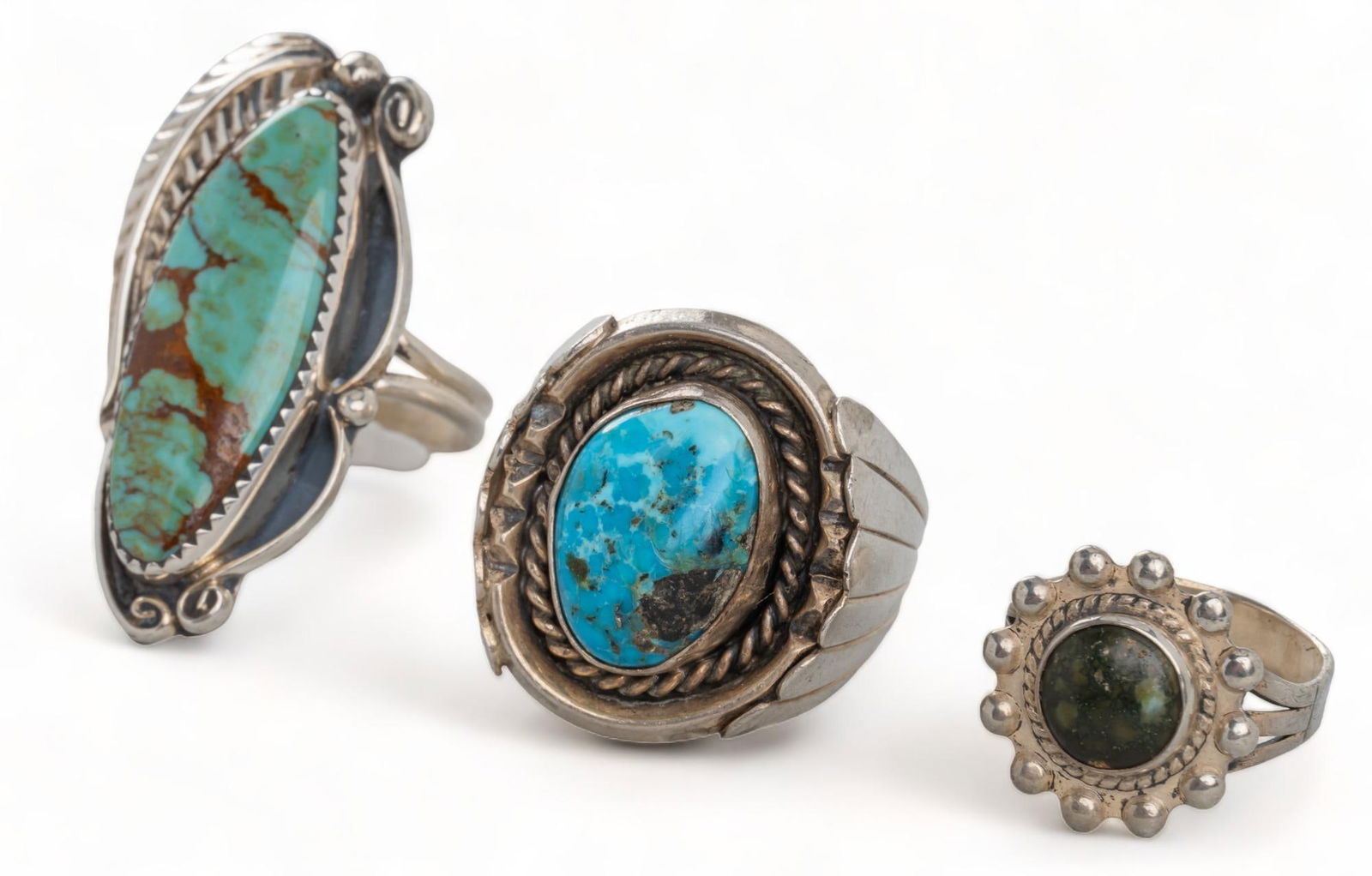 (3) Native American Sterling Silver Turquoise Rings (1 of 5)