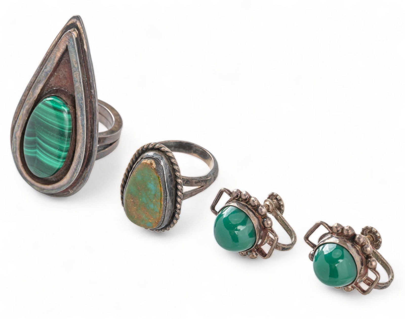 (3) Turquoise Ring and Malachite Screw Back Earrings and Ring (1 of 4)