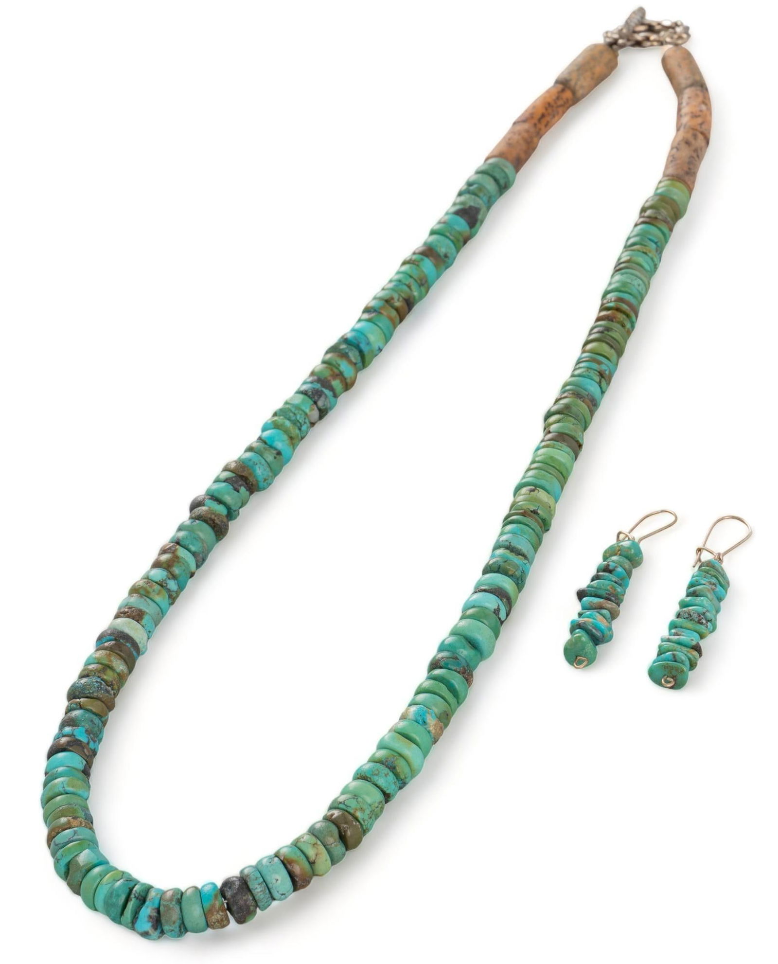 (2) Handmade Tumbled Turquoise Bead Necklace and Earrings (1 of 5)