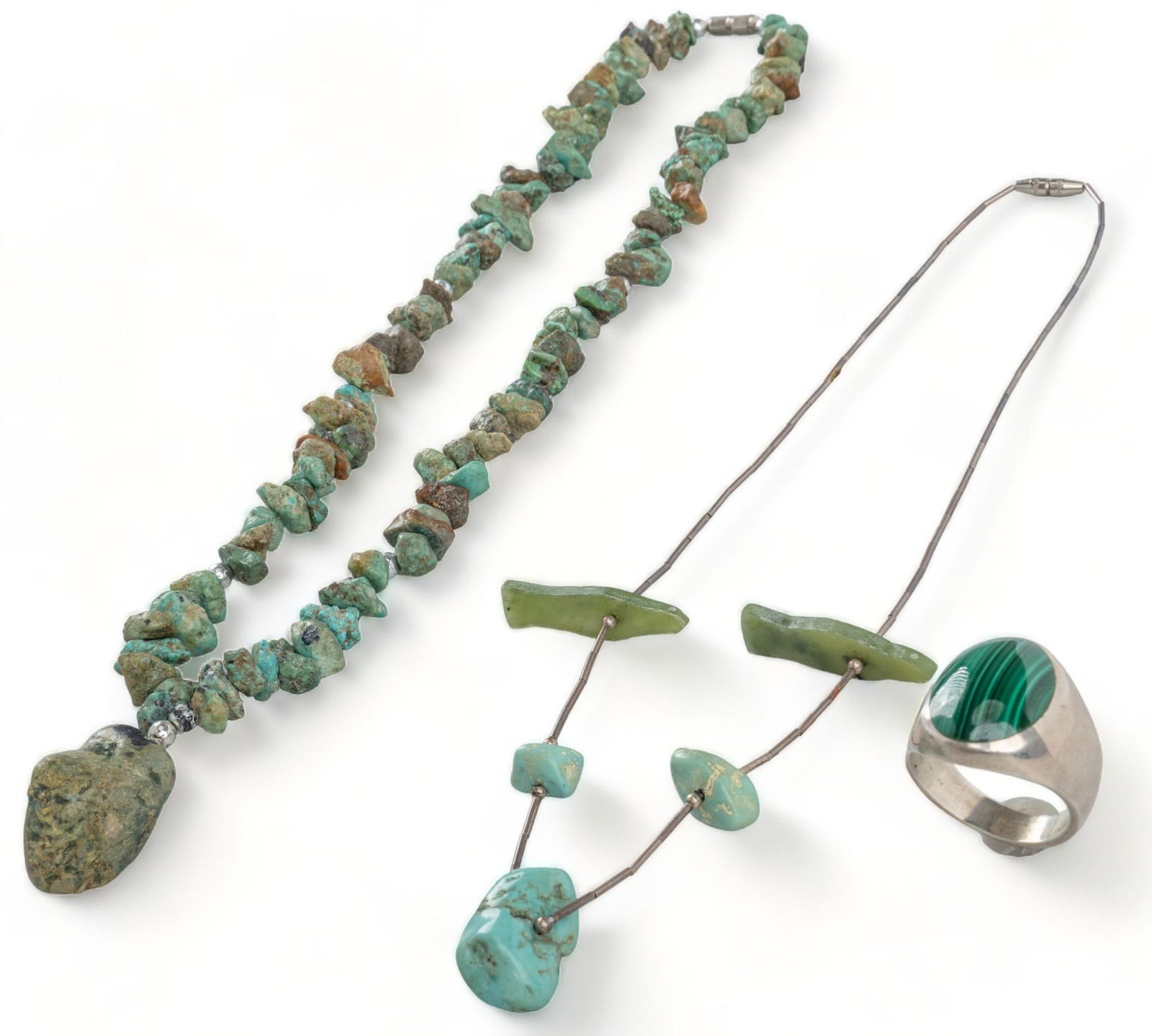 (3) Turquoise Necklaces and Sterling Silver Malachite Ring (1 of 8)