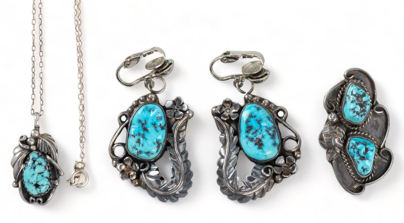(3) Navajo Sterling Silver Kingman Turquoise Jewelry Set (1 of 8)