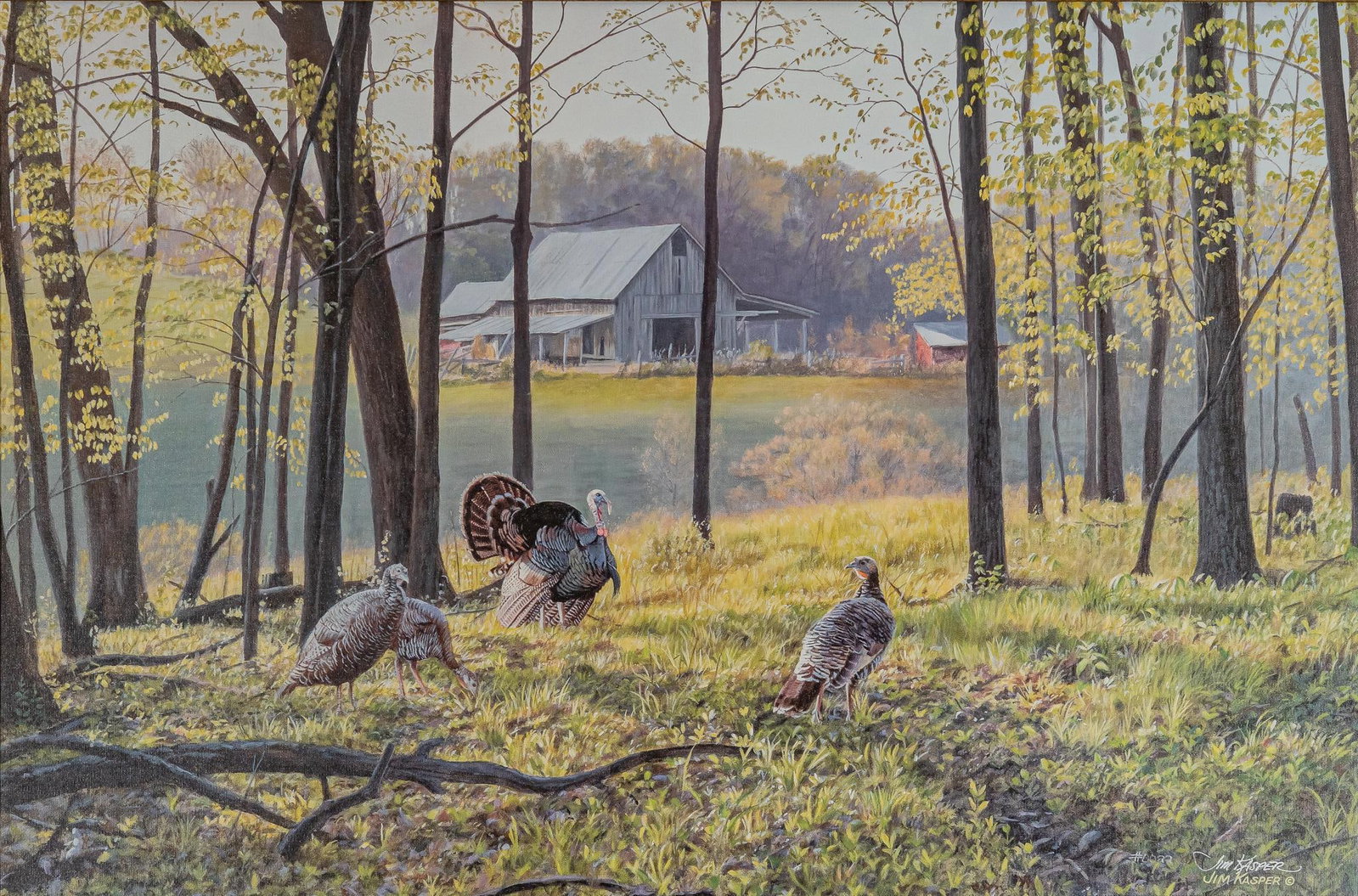 Jim Kasper, "Homesteaders - Turkeys": Jim Kasper, "Homesteaders - Turkeys", signed giclee, with COA on reverse sight: 24 x 36 in., frame: 31.5 x 43.5 in. Provenance: A San Antonio, Texas collection We happily provide seamless ship