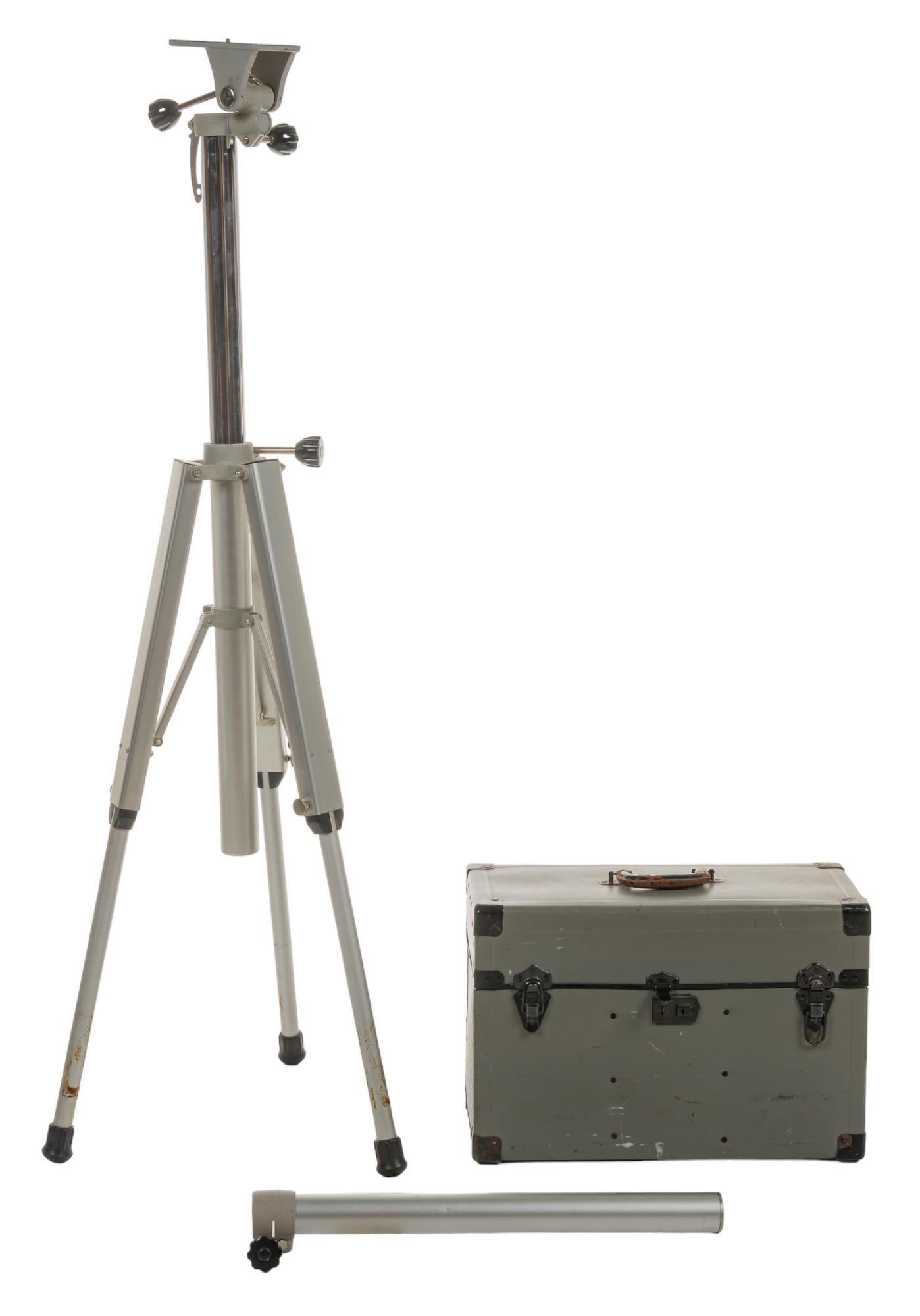 Vintage Tripod: Vintage adjustable tripod in field case height 58 in. x width 19 in. x depth 19 in. We happily provide seamless shipping services on everything we sell. Please email us at shipping@vogtauction.com
