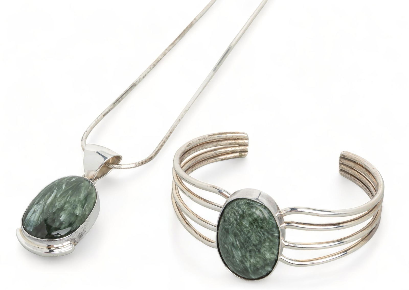 (2) Randall Joe Tom and T. Skeets Navajo Sterling Silver Seraphinite Necklace and Cuff (1 of 9)