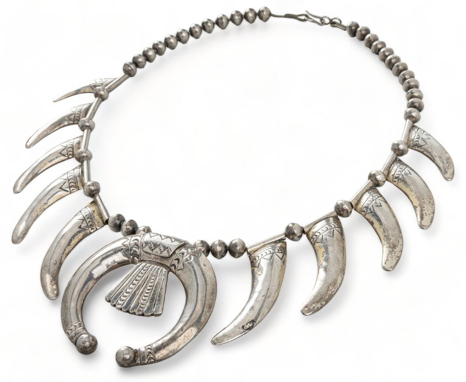 Native American Sterling Silver Bear Claw Squash Blossom Necklace (1 of 7)