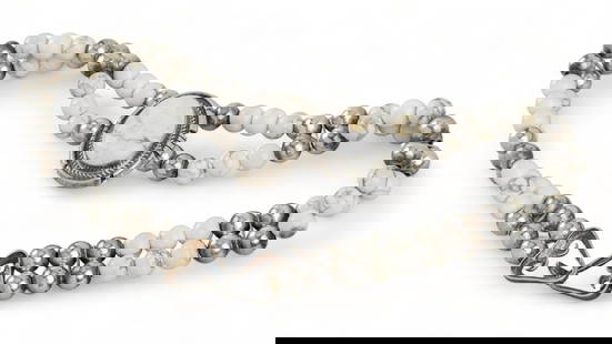 James Martin Navajo Sterling Silver White Howlite Neckalce: James Martin Navajo sterling silver white howlite necklace, howlite and silver bead necklace, central cabochon, marked length 15.5 in. stone / length 35 mm. We happily provide seamless shipping serv