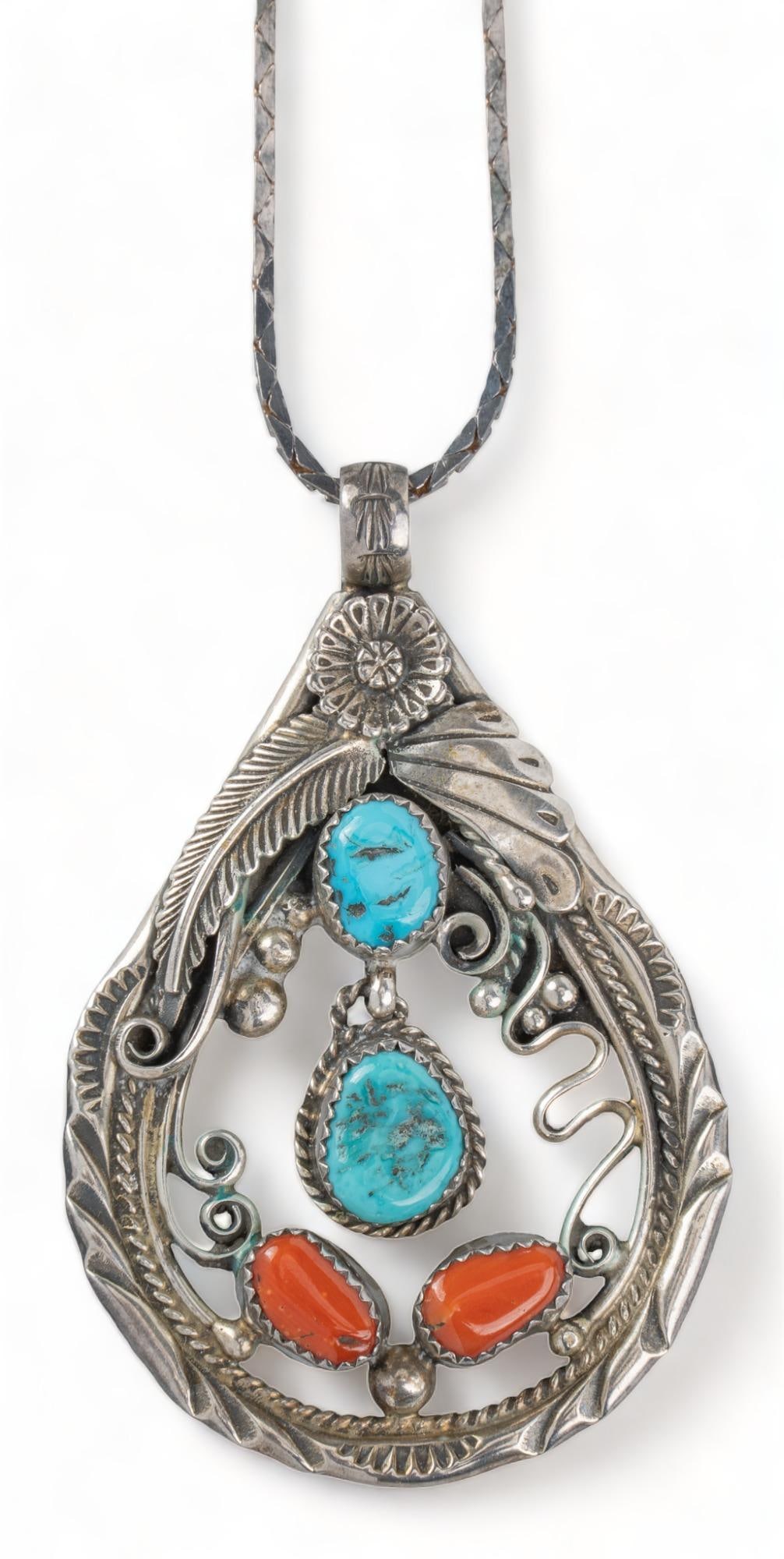 IHMJ Sterling Silver Turquoise and Red Coral Pendant (1 of 8)