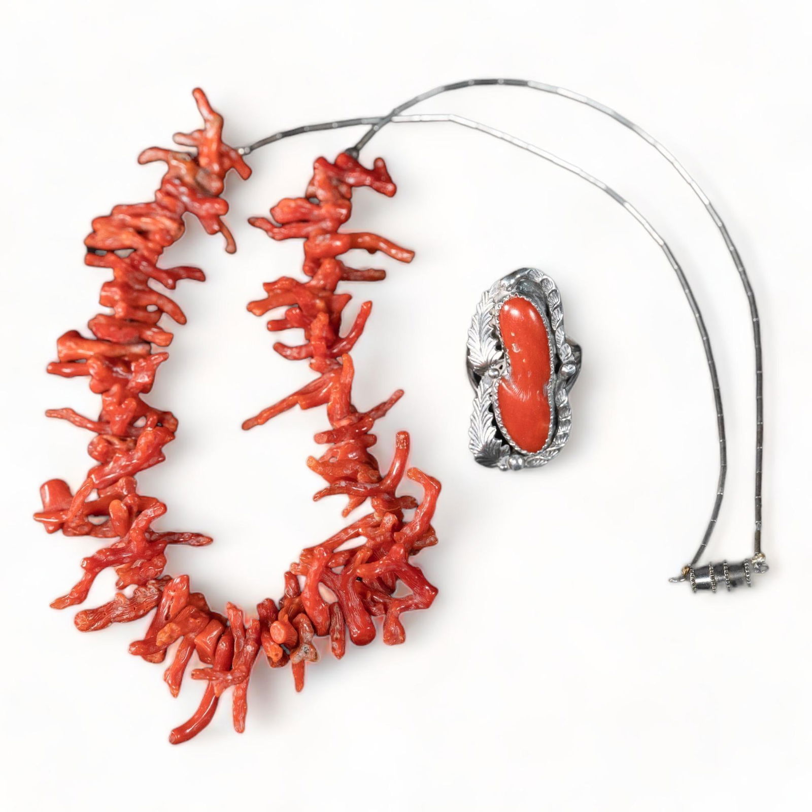 Native American Branch Coral Necklace & Ring (1 of 5)