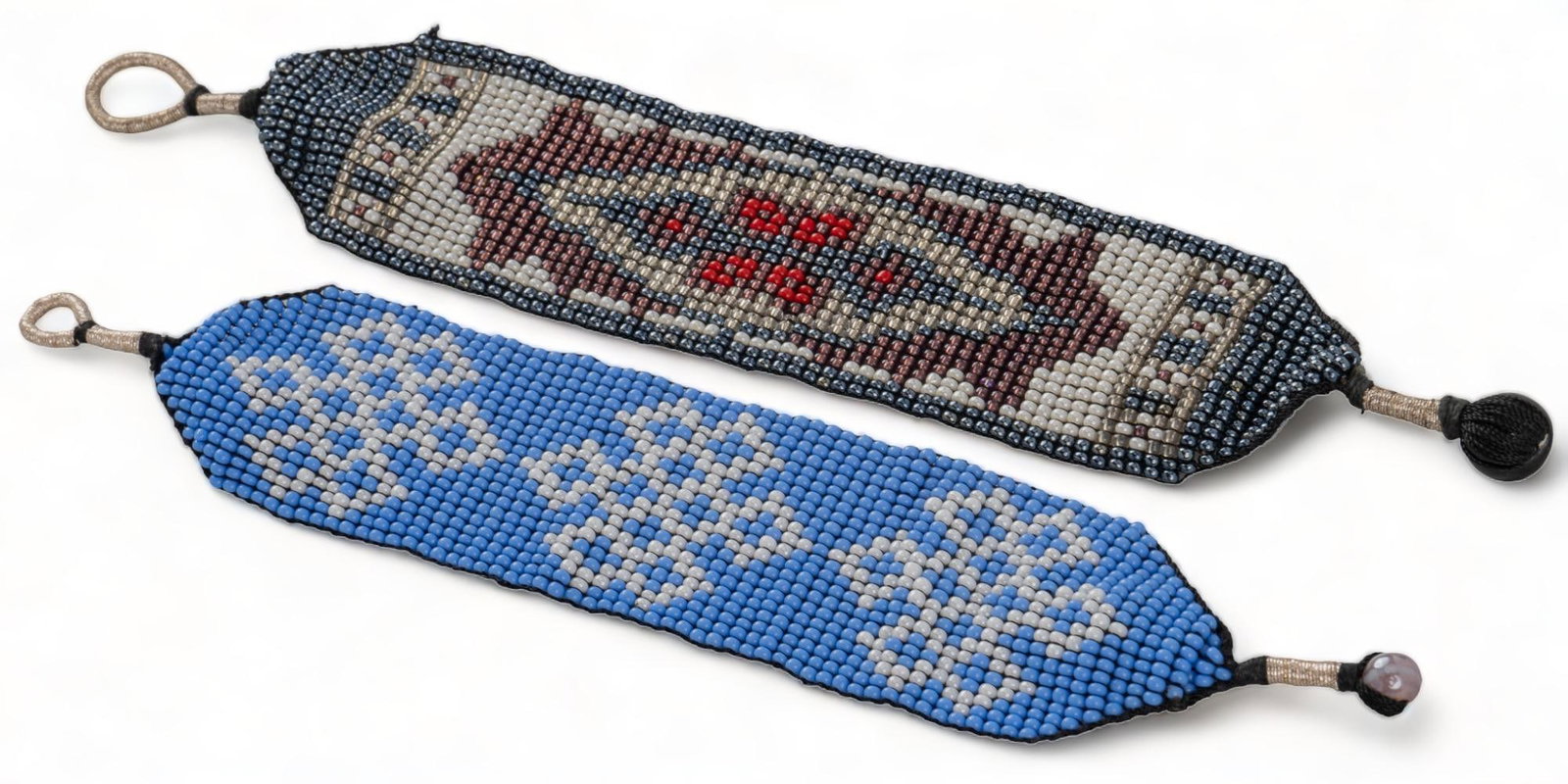 (2) Handmade Woven Seed Bead Cuffs: Two (2) handmade woven seed bead cuffs, toggle clasps longest / length 8 in. We happily provide seamless shipping services on everything we sell. Please email us at shipping@vogtauction.com or cal