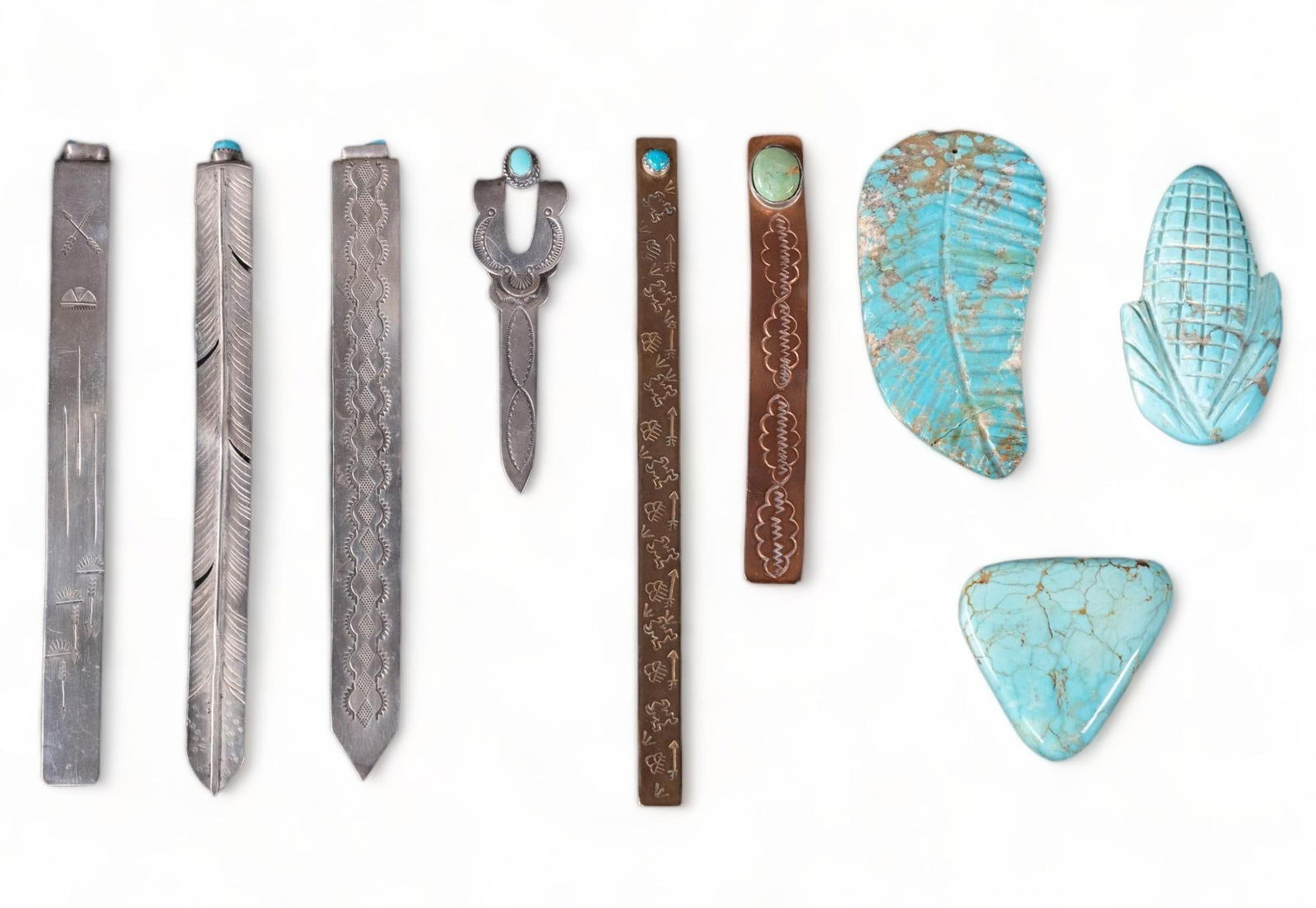 Group of (6) Vintage Sterling Silver Southwest Bookmarks and (3) Turquoise Stones (1 of 11)