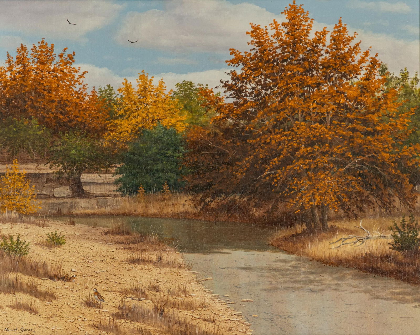 Manuel Garza, Creek with Quail (1 of 5)