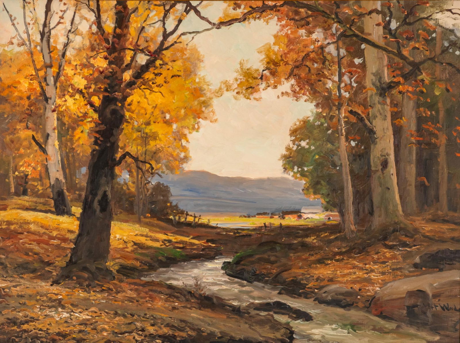 Robert Wood, "Colorful Vista": Robert Wood (Am., 1889-1979), "Colorful Vista", oil on canvas sight: 18 x 24 in., frame: 29 x 35 in. Provenance: A Beverly Hills, California physician's collection A painter of majestic