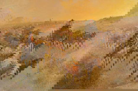 Robert Pummill, "River of Hide and Horn": Robert Pummill (Texas, b. 1936), "River of Hide and Horn", oil on canvas sight: 40 x 60 in., frame: 55 x 75 in. Provenance: Property from the multi-generational collection of a San Antonio,
