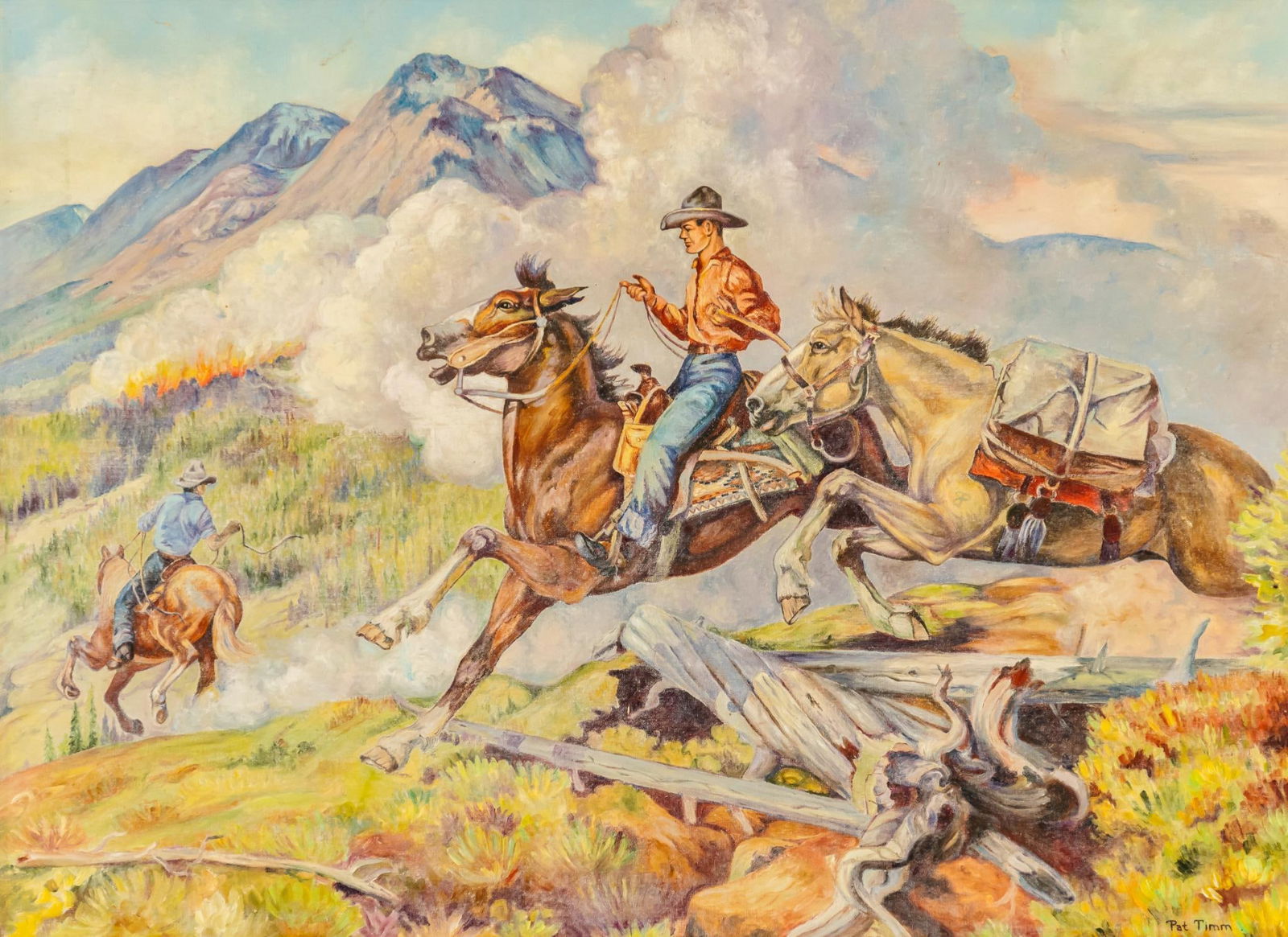 Pat Timm, Cowboys and Wildfire, ca. 1950s (1 of 4)