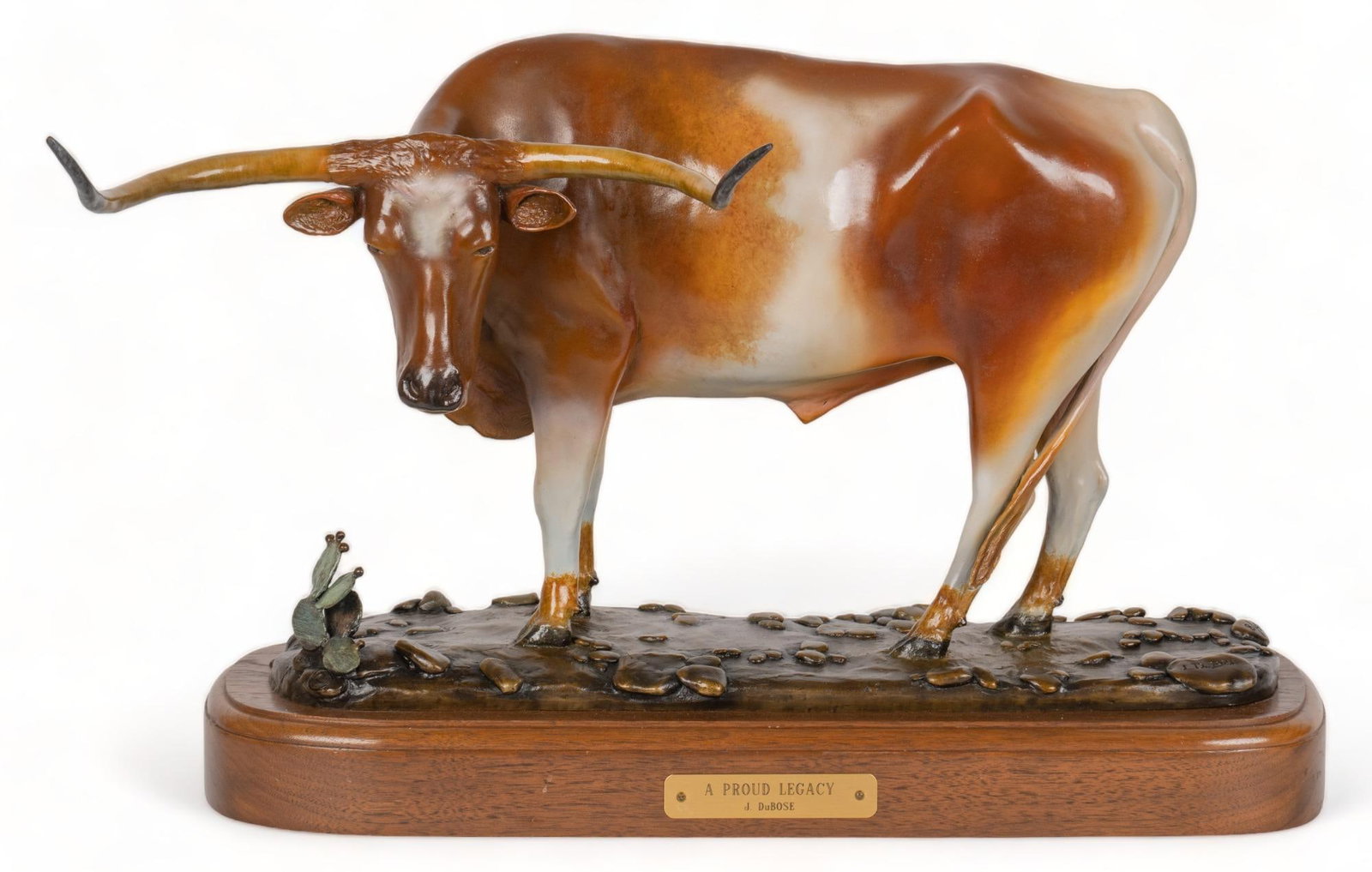 J. DuBose, "A Proud Legacy", 1995: J. DuBose (Am., 20th-21st C.), "A Proud Legacy", 1995, bronze sculpture with applied polychrome patina on wooden base, ed. 8 of 50, marked US 18 height 14 in. x width 22 in. x depth 8 in. Prov