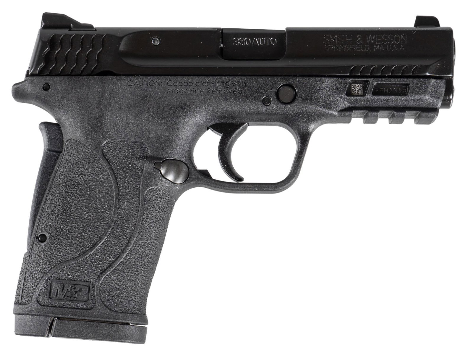 Smith & Wesson M&P Shield EZ 380 ACP Semi Auto Pistol: Serial: RFM2398 Manufacturer: Smith & Wesson Model: M&P Shield EZ M2.0 Caliber: 380 ACP Barrel Length: 3.675 in. OAL: 6.75 in. Condition: Excellent-Like New; little to no handling marks; bore 