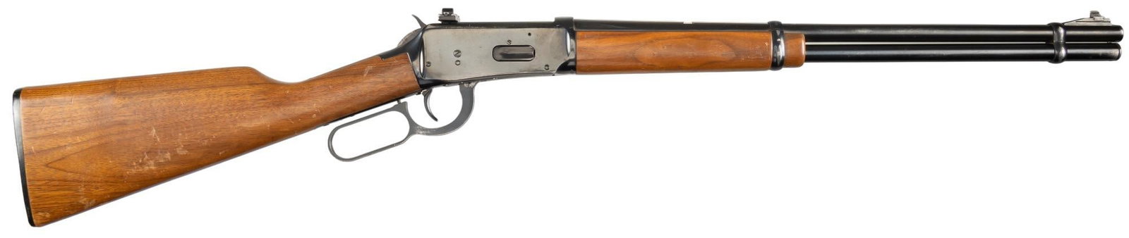 Winchester Model 94 30-30 Win Lever Action Rifle: Serial: 4372898 Manufacturer: Winchester (c. 1976) Model: 94 Caliber: 30-30 Win Barrel Length: 20 in. OAL: 38 in. Condition: Good; wood stock has moderate handling marks; barrel & receiver have mo