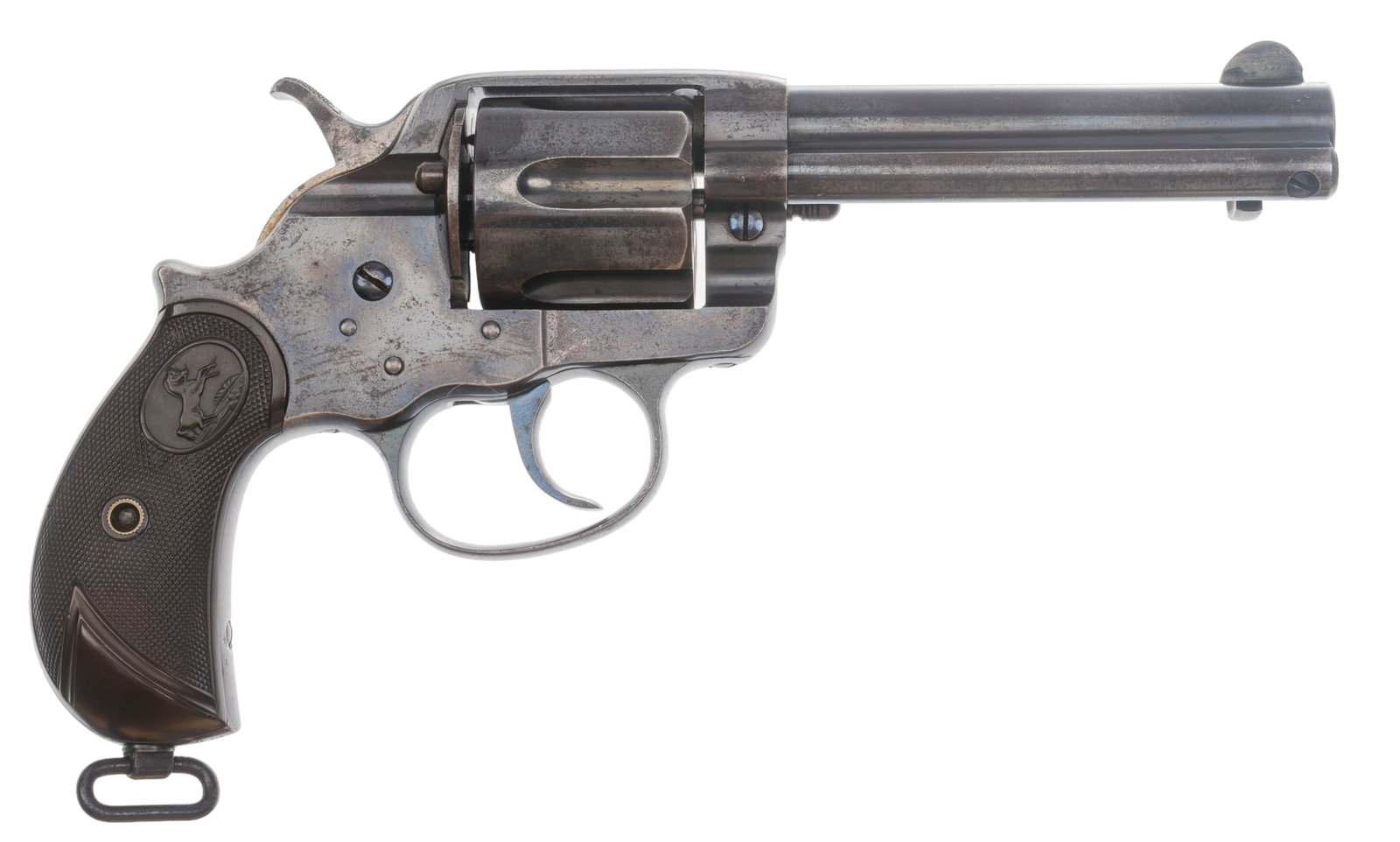 Excellent Antique Colt 1878 DA Frontier Six Shooter 44 WCF Revolver: Serial: 37596 Manufacturer: Colt's PT. F.A. Mfg. Co. (c. 1897) Model: 1878 DA Frontier Six Shooter Caliber: 44 WCF Barrel length: 4.75 in. OAL: 9.75 in. Condition: Excellent; hard rubber grips hav
