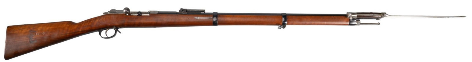 Nice Antique Spandau M71/84 11mm Infantry Rifle W/ Bayonet: Serial: 8885 Manufacturer: Spandau-Germany (c. 1888) Model: M1871/84 Caliber: 11.5x60R Barrel Length: 31 in. OAL: 51.25 in. Condition: Very Good; quality wood stock has moderate wear for age w/ few sp
