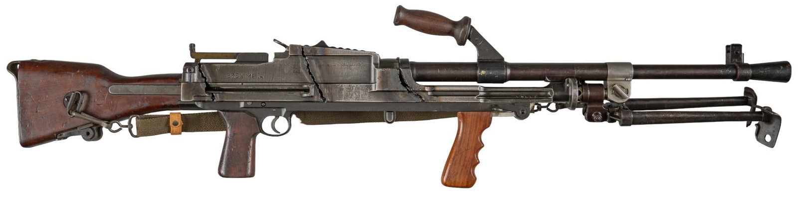 Demilled WWII Inglis Bren MK I m 303 British Light Machine Gun: Serial: 6T 6839 Manufacturer: Inglis & Co.-Canada (c. 1943) Model: Bren MK I m (Demilled) Caliber: 303 British Barrel Length: 24 in. OAL: 46 in. Condition: Fair; wood stock & grips have wear &