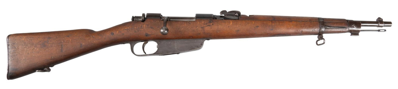 Italian Interwar Carcano M91 Troop Special 6.5 Carcano Bolt Action Carbine: Serial: CAR08104 / MB1461 Manufacturer: MBT-Italy (c. 1930) / PW Arms import Model: Carcano M91 Troop Special Caliber: 6.5x52 Carcano Barrel Length: 18 in. OAL: 38.25 in Condition: Fair; wood stock ha
