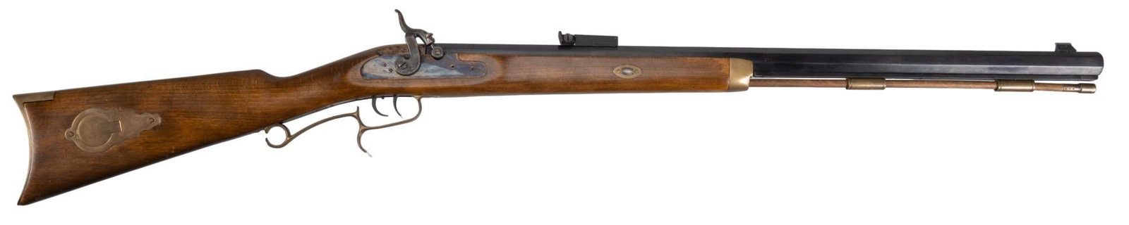CVA Hawken 54 Cal. Percussion Rifle: Serial: 88584433 Manufacturer: Connecticut Valley Arms Inc.-Spain Model: Hawken Caliber: 54 Cal. Barrel Length: 28 in. OAL: 44.75 in. Condition: Very Good; wood stock has light handling marks; barrel 