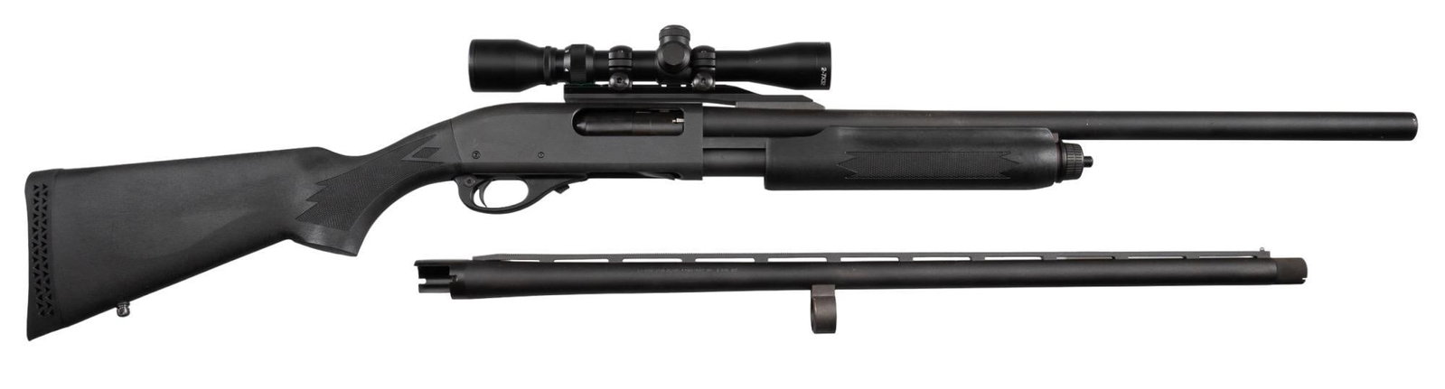 Remington 870 Express Super Magnum 12 Gauge Shotgun: Serial: AB226393A Manufacturer: Remington Arms Co, Model: 870 Express Super Magnum Caliber: 12 Ga. (3.5 in chamber) Barrel Length: 23 in. (installed); 25 in. (extra) OAL: 43.5 in. Condition: Good; syn