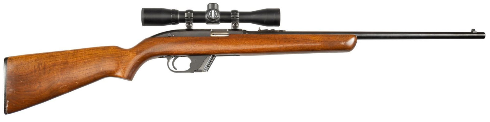 Winchester Model 77 22 LR Semi Auto Rifle: Serial: 105357 Manufacturer: Winchester Model: 77 Caliber: 22 LR Barrel Length: 22 in. OAL: 20 in. Condition: Very Good: Walnut stock has very light handling marks: receiver & barrel have good blu