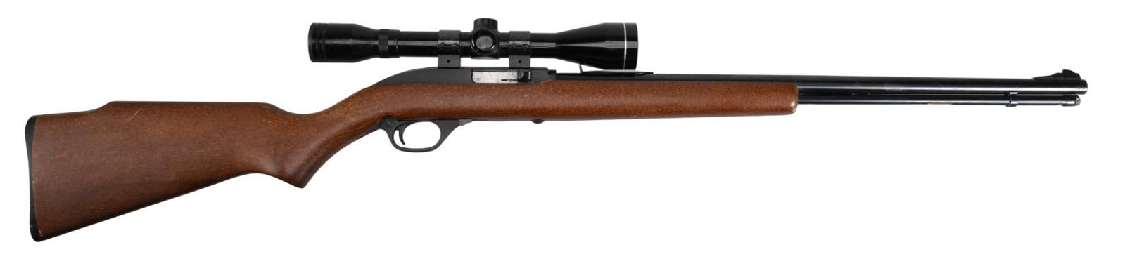 Marlin Model 60 22 LR Semi Auto Rifle: Serial: 14504456 Manufacturer: Marlin Model: 60 Caliber: 22 LR Barrel Length: 22 in. OAL: 41 in. Condition: Very Good; wood stock has very light handling marks; receiver has light handling marks; barr