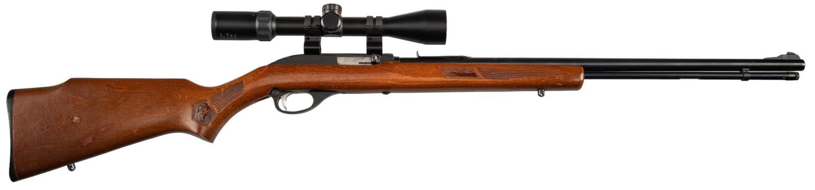 Marlin Glenfield Model 60 22 LR Semi Auto Rifle: Serial: 19536199 Manufacturer: Marlin Firearms Co. Model: Glenfield Model 60 Caliber: 22 LR Barrel Length: 22 in. OAL: 41 in. Condition: Good; wood stock has moderate handling marks; barrel & rece